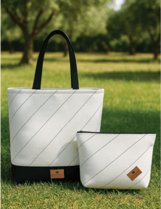 Sac pour femme et trousse multi-usages noir et blanc upcyclé